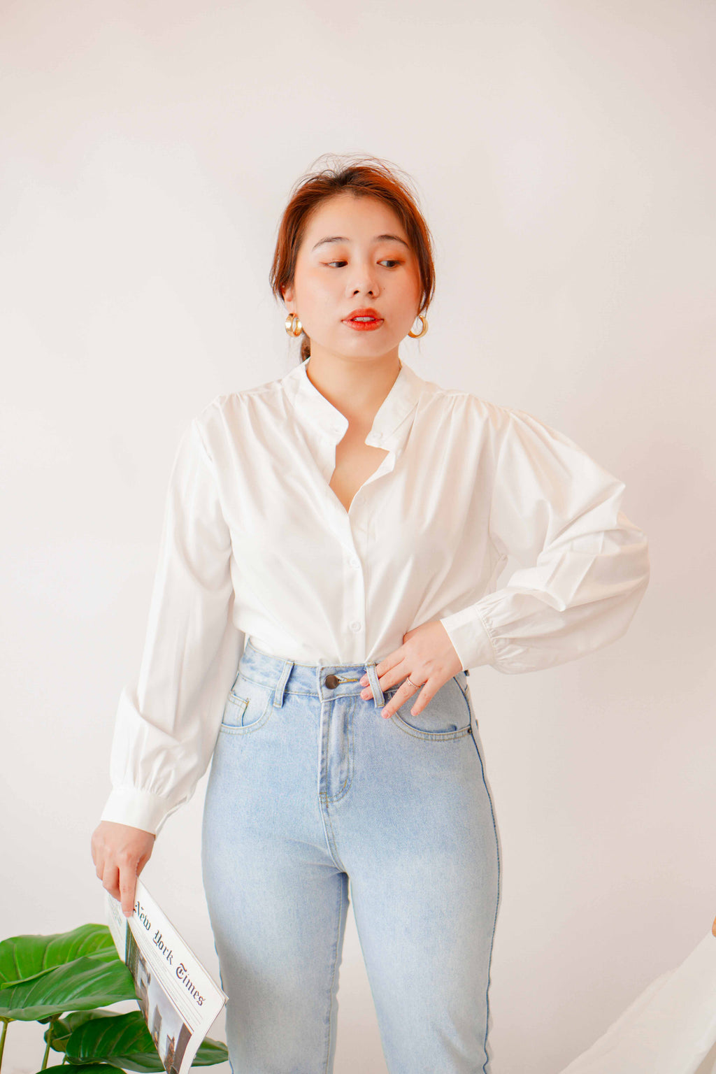 Yuji Long Sleeve Button Down Top in White