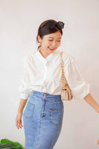 Yuji Long Sleeve Button Down Top in White