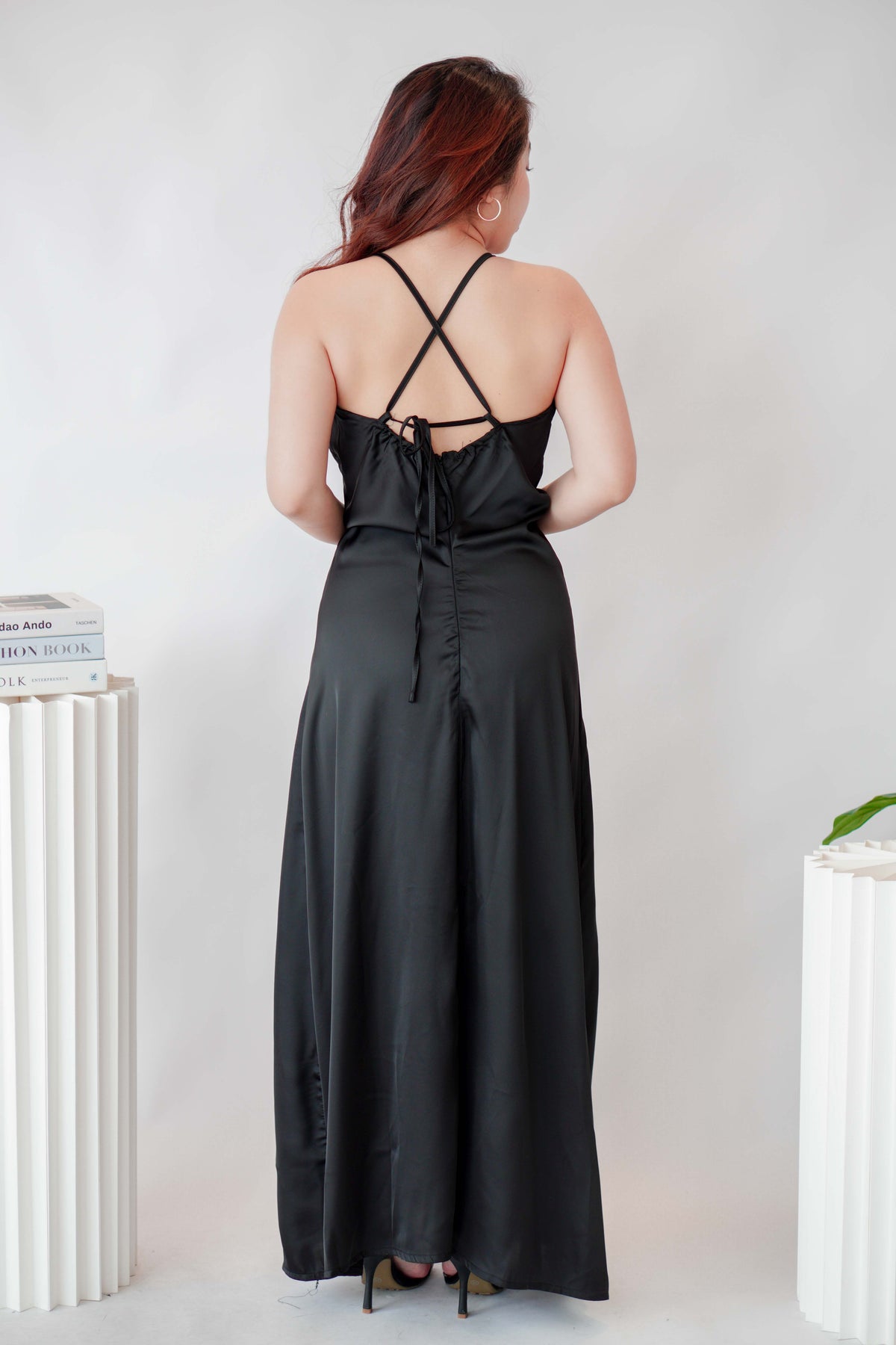Secret Lover Satin Maxi Dress in Black