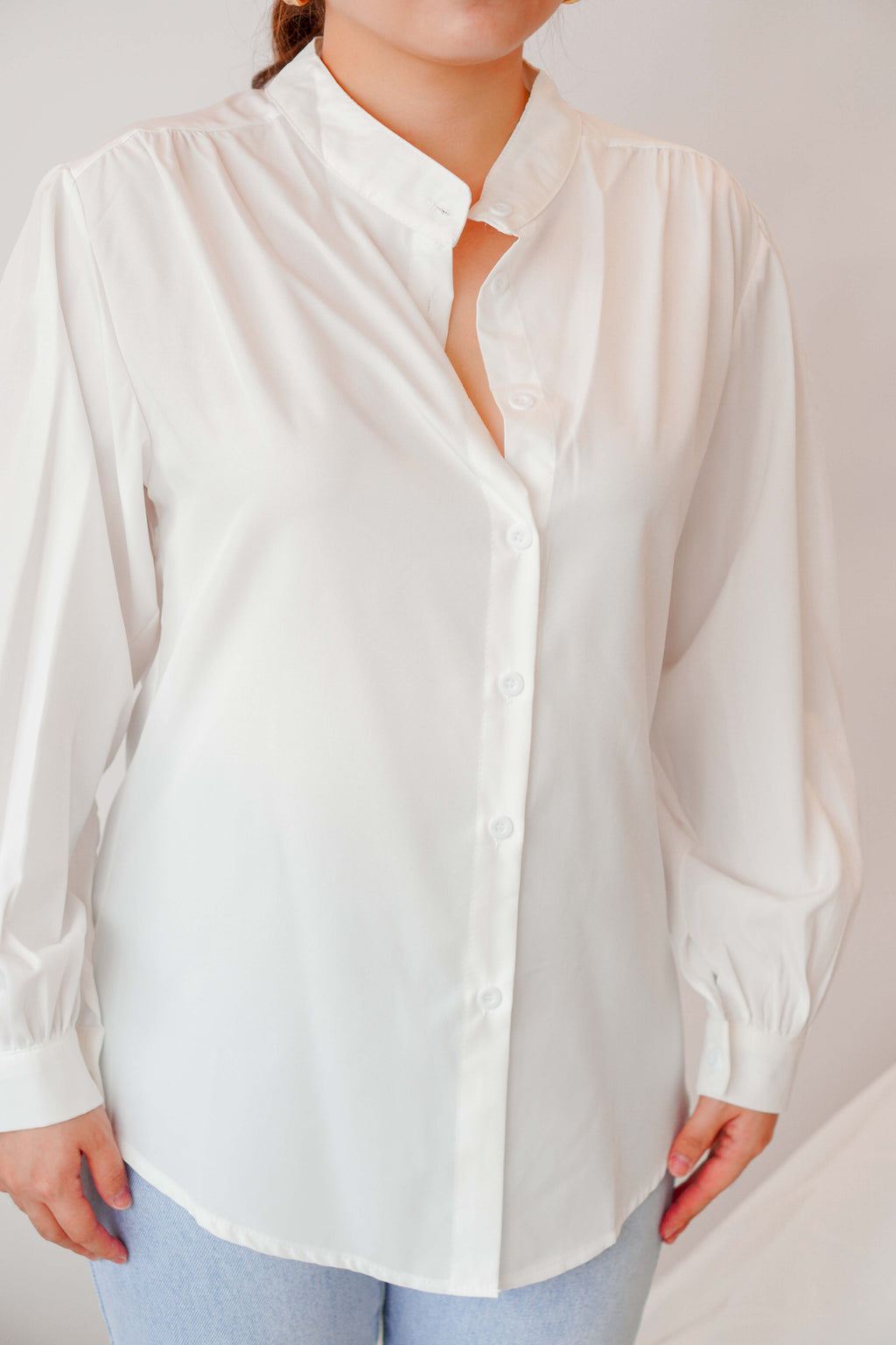 Yuji Long Sleeve Button Down Top in White