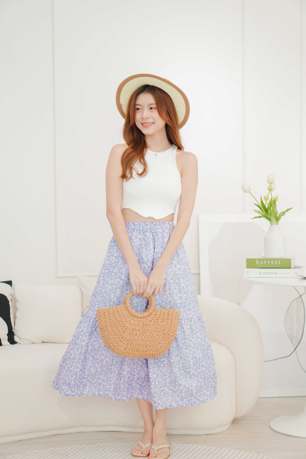 (BACKORDER) Violet Spring Floral A-Line Skirt in Purple