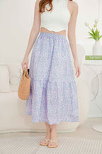 (BACKORDER) Violet Spring Floral A-Line Skirt in Purple