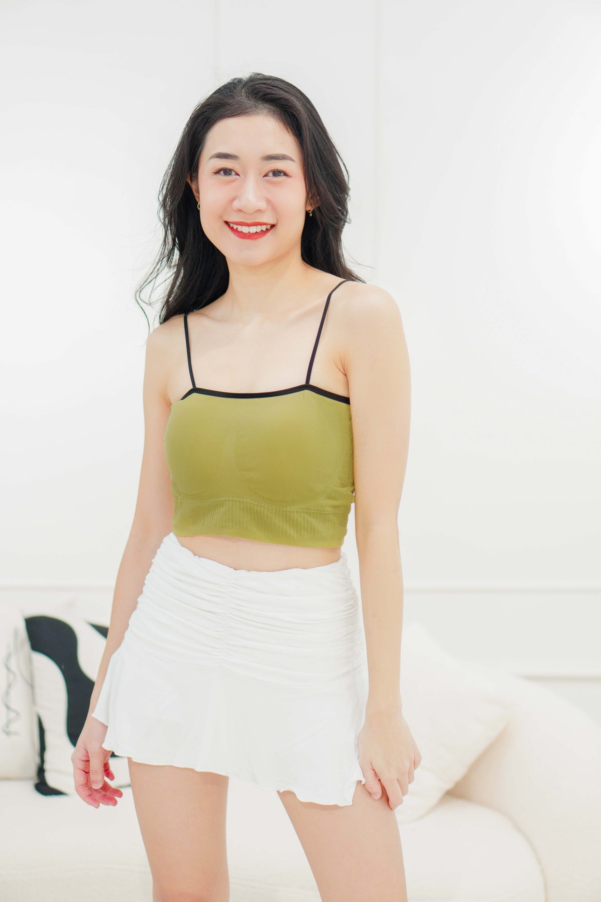 Reese Padded Crop Top in Yellow Green