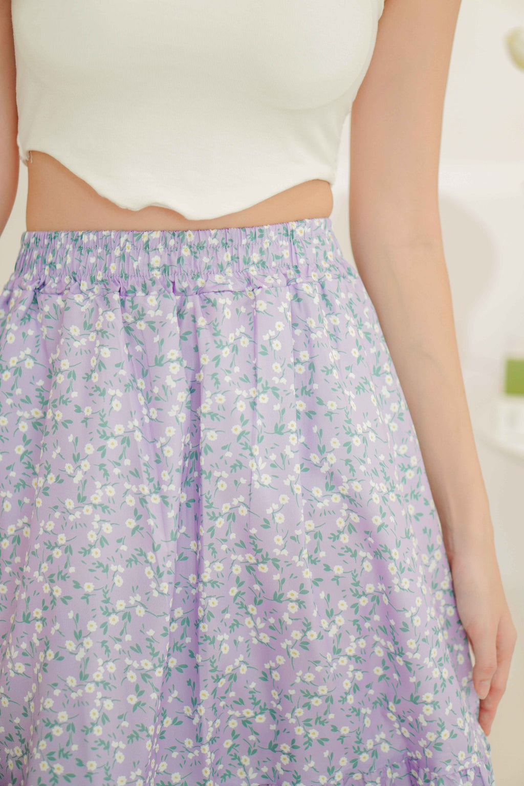 (BACKORDER) Violet Spring Floral A-Line Skirt in Purple