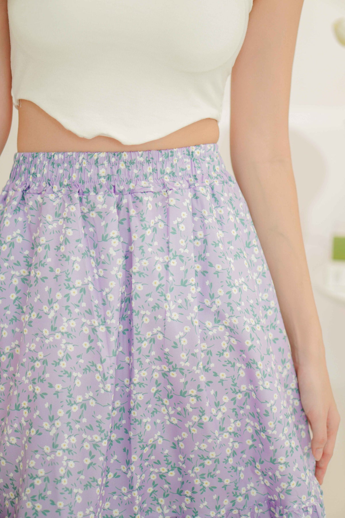 (BACKORDER) Violet Spring Floral A-Line Skirt in Purple