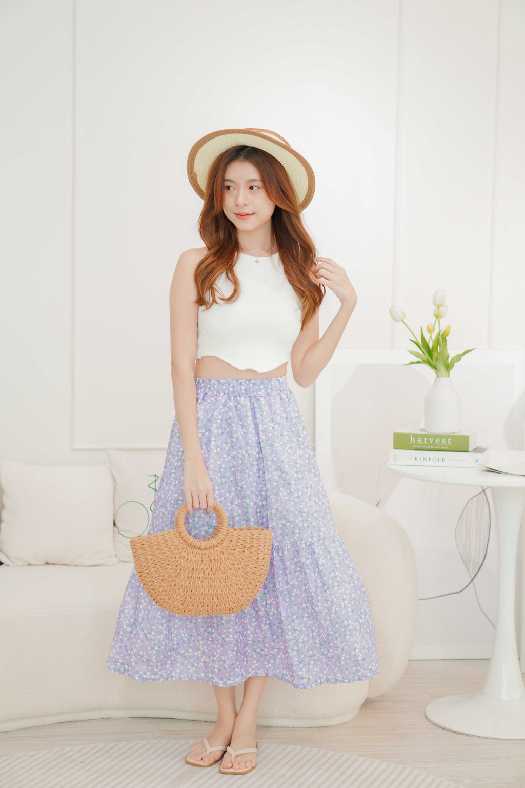 (BACKORDER) Violet Spring Floral A-Line Skirt in Purple