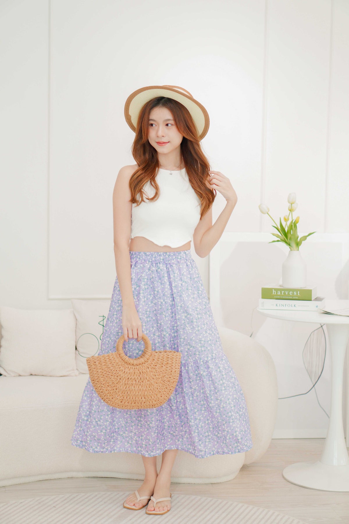 (BACKORDER) Violet Spring Floral A-Line Skirt in Purple