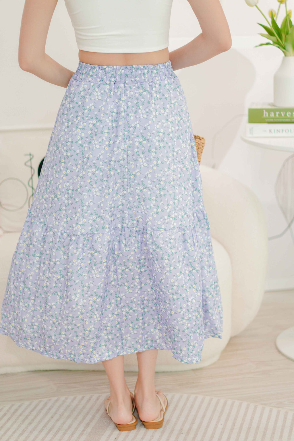 (BACKORDER) Violet Spring Floral A-Line Skirt in Purple