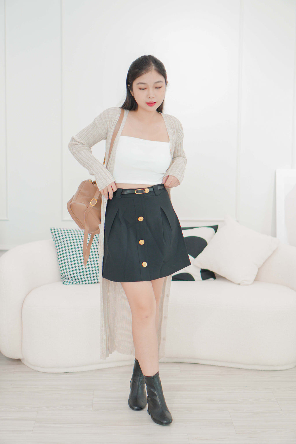 Baldwin A-Line Skirt with Gold Button in Black