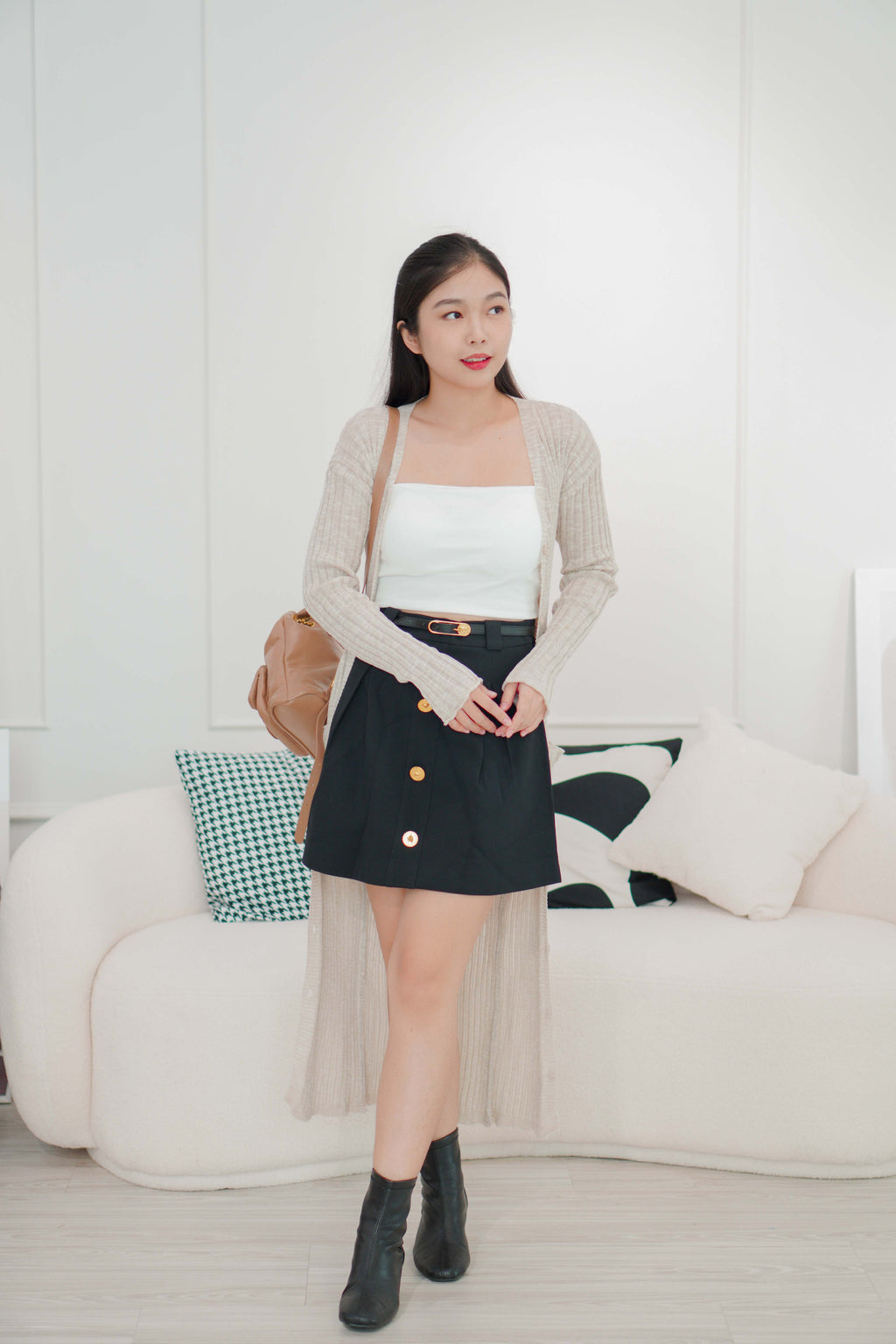 Baldwin A-Line Skirt with Gold Button in Black