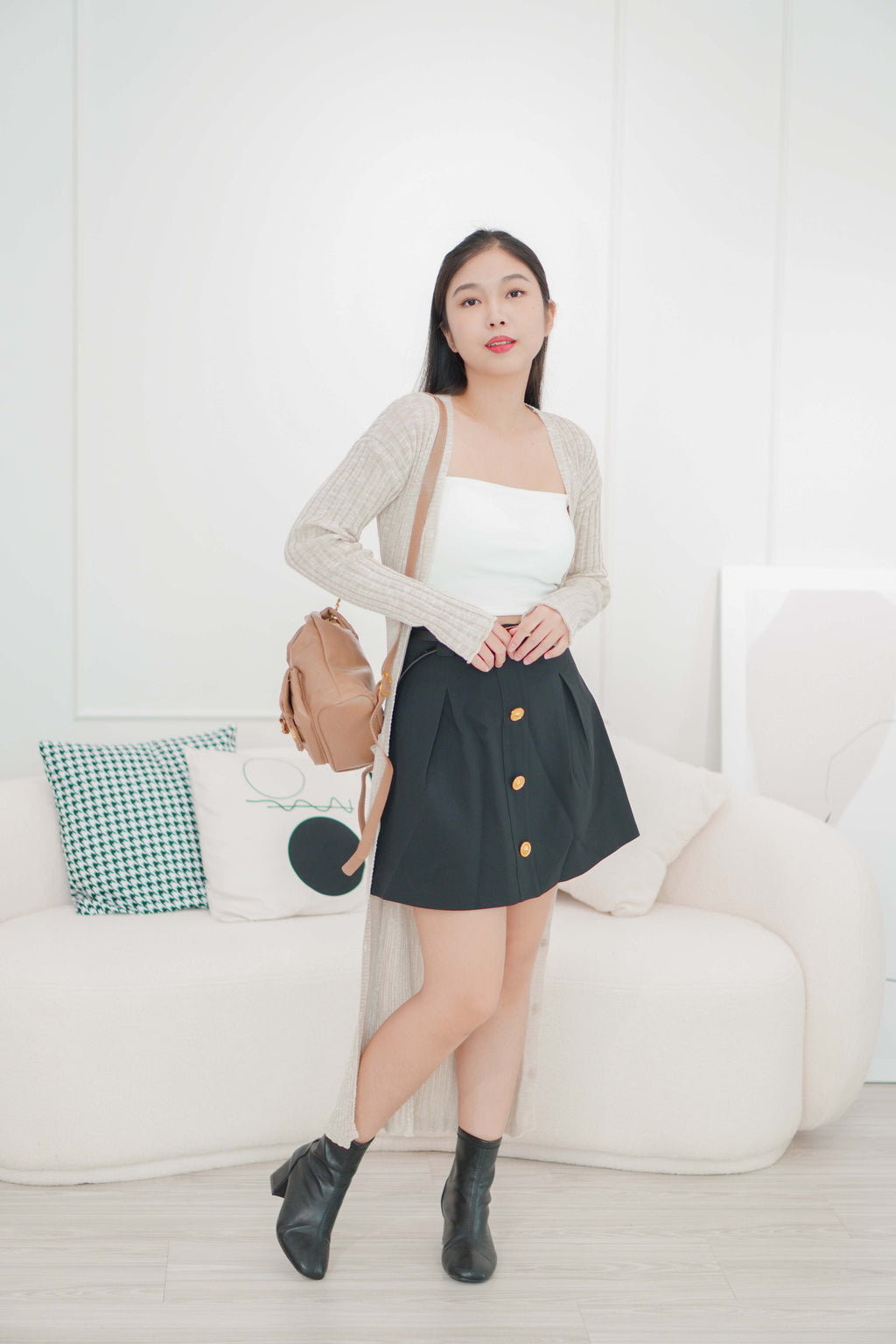 Baldwin A-Line Skirt with Gold Button in Black
