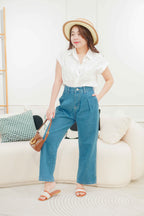 Ander Collar Short Sleeve Button Top in White
