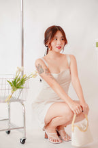 (BACKORDER) Sharnelle Square Neck Dress in Light Champagne