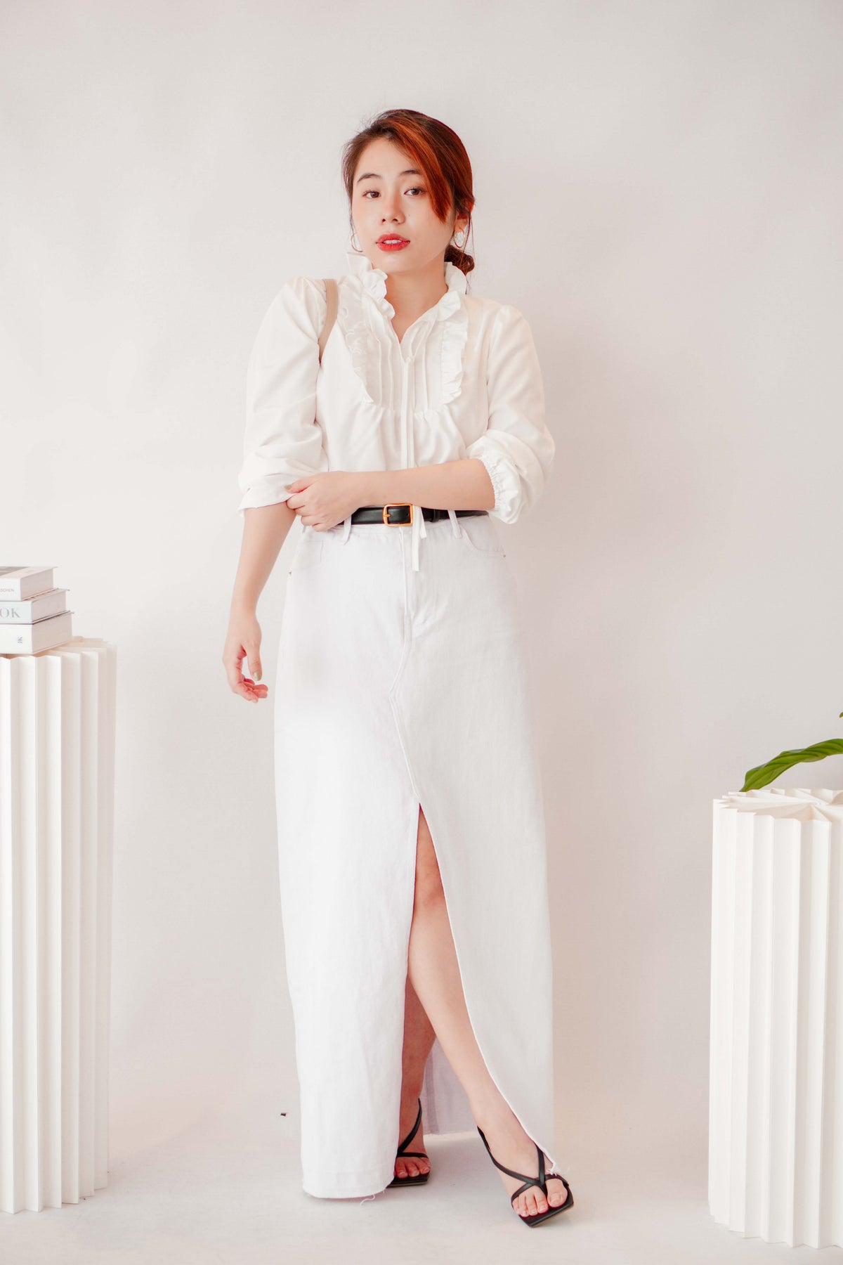 Juniper Maxi Denim Skirt in White
