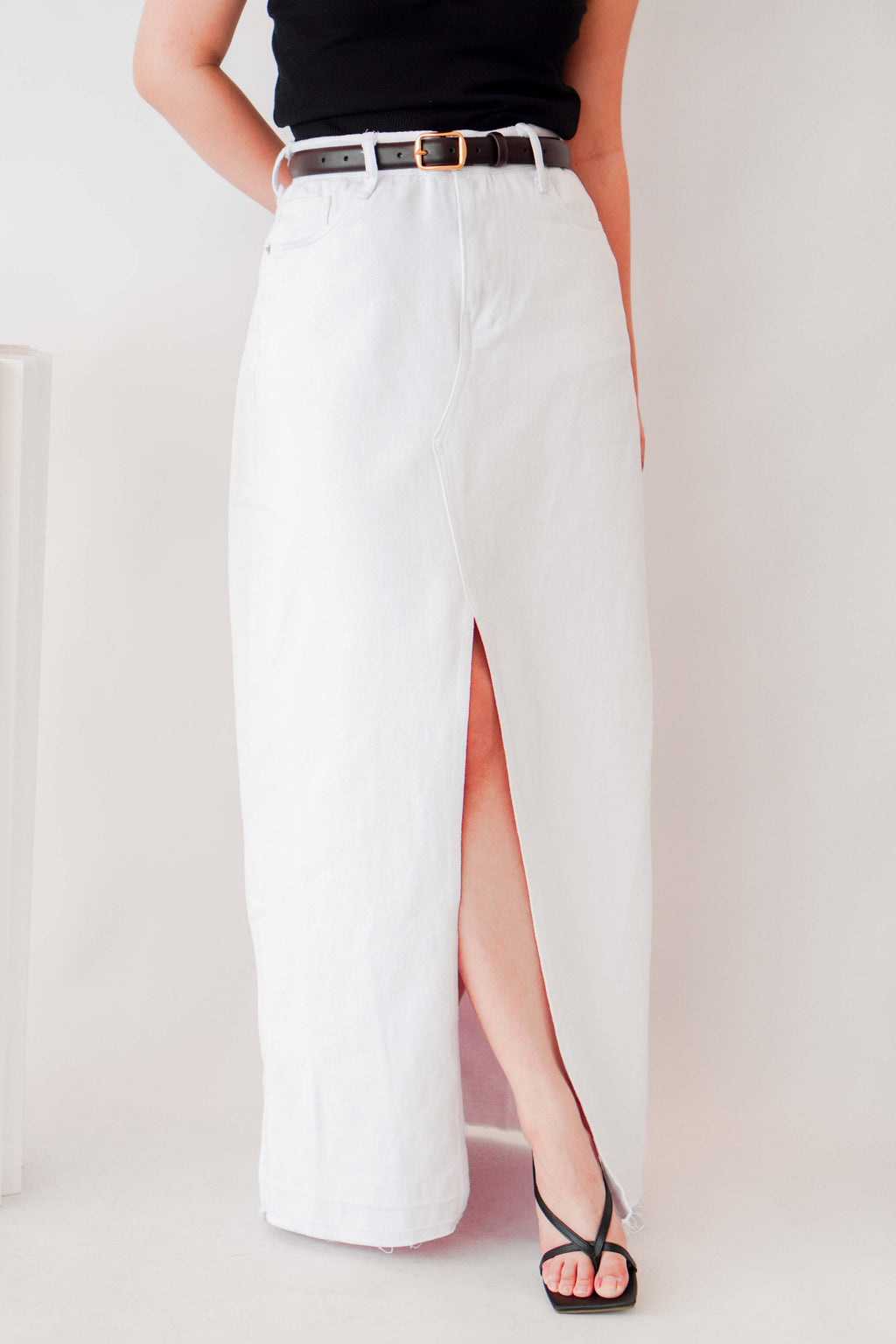 Juniper Maxi Denim Skirt in White
