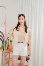 Island Resort Collar Button Down Linen Top in Beige