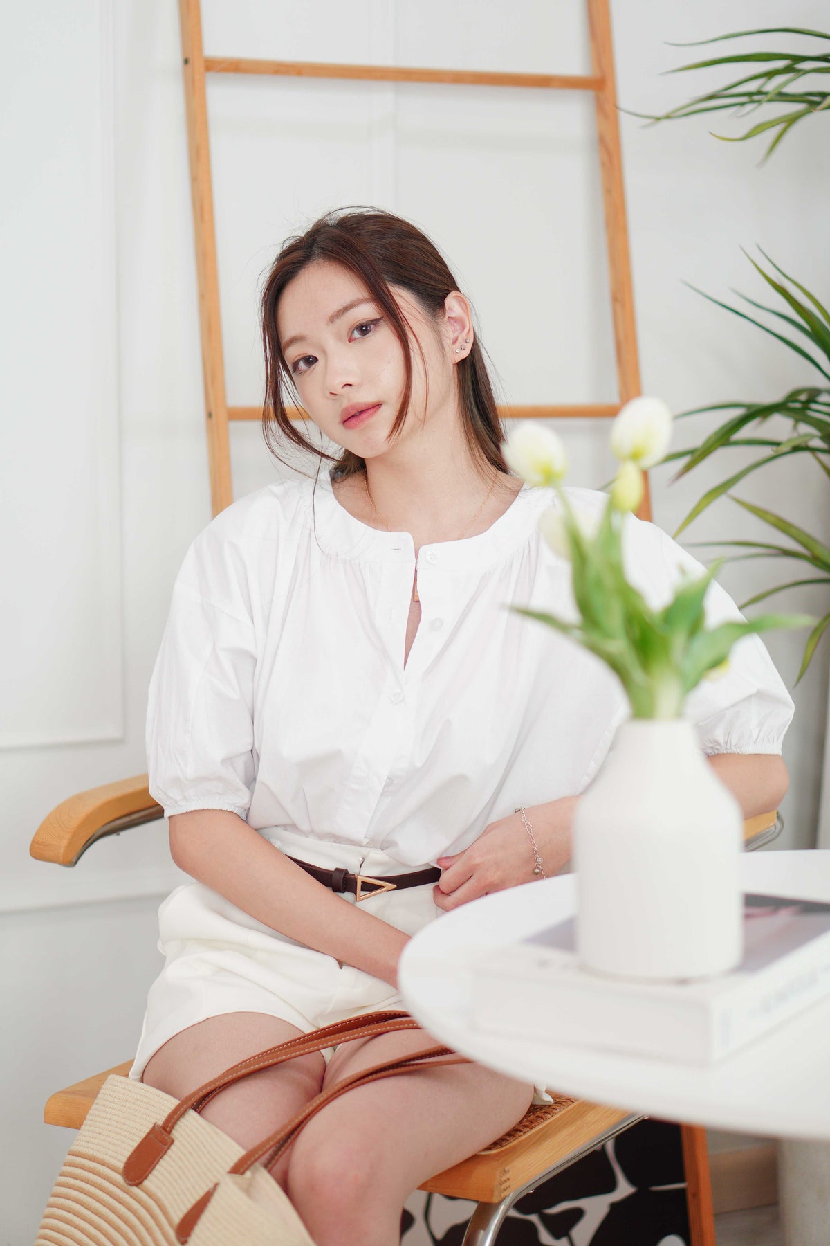 Cloudy Chance Puffy Sleeves Button Down Top in White
