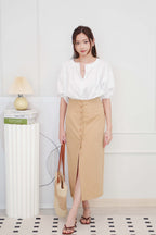 Cloudy Chance Puffy Sleeves Button Down Top in White