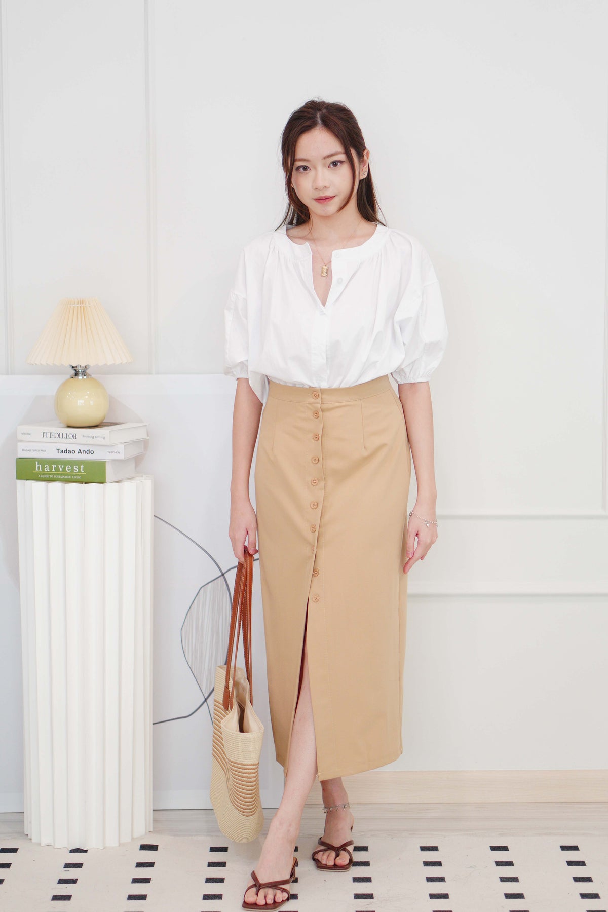 Cloudy Chance Puffy Sleeves Button Down Top in White