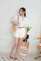 Cloudy Chance Puffy Sleeves Button Down Top in White