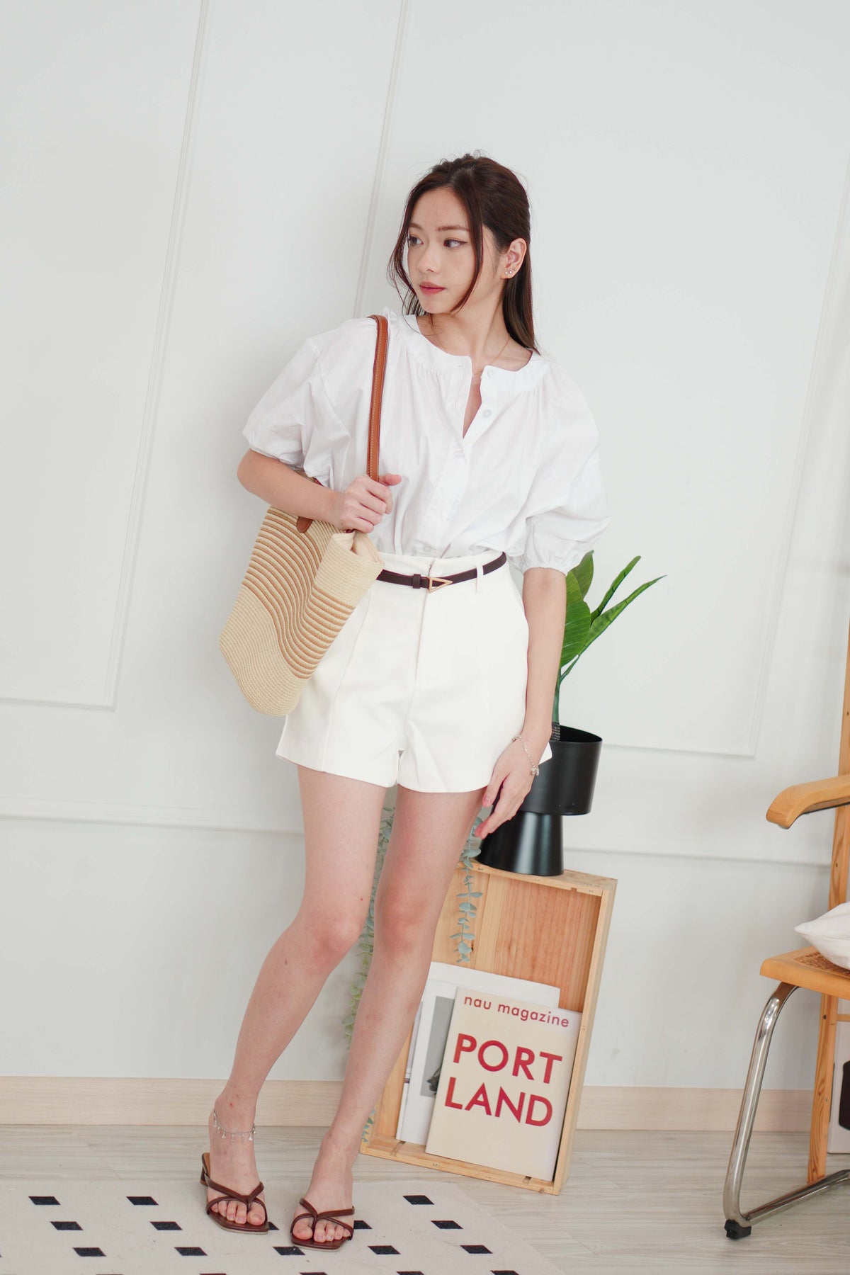 Cloudy Chance Puffy Sleeves Button Down Top in White
