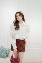 Martha Padded Shoulder Button Down Top in White