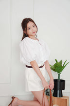 Cloudy Chance Puffy Sleeves Button Down Top in White