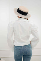 Martha Padded Shoulder Button Down Top in White