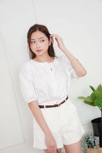 Cloudy Chance Puffy Sleeves Button Down Top in White