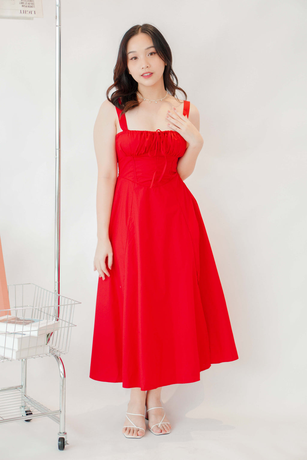 Ruby Corset Maxi A-line Dress in Red