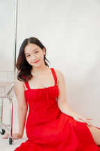 Ruby Corset Maxi A-line Dress in Red