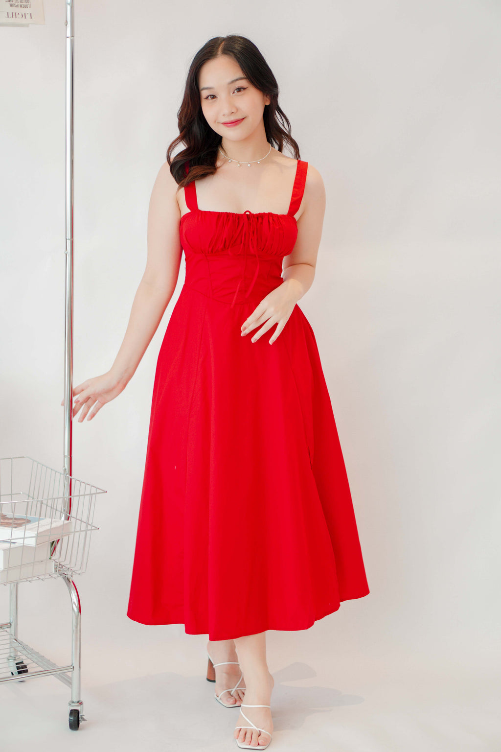 Ruby Corset Maxi A-line Dress in Red