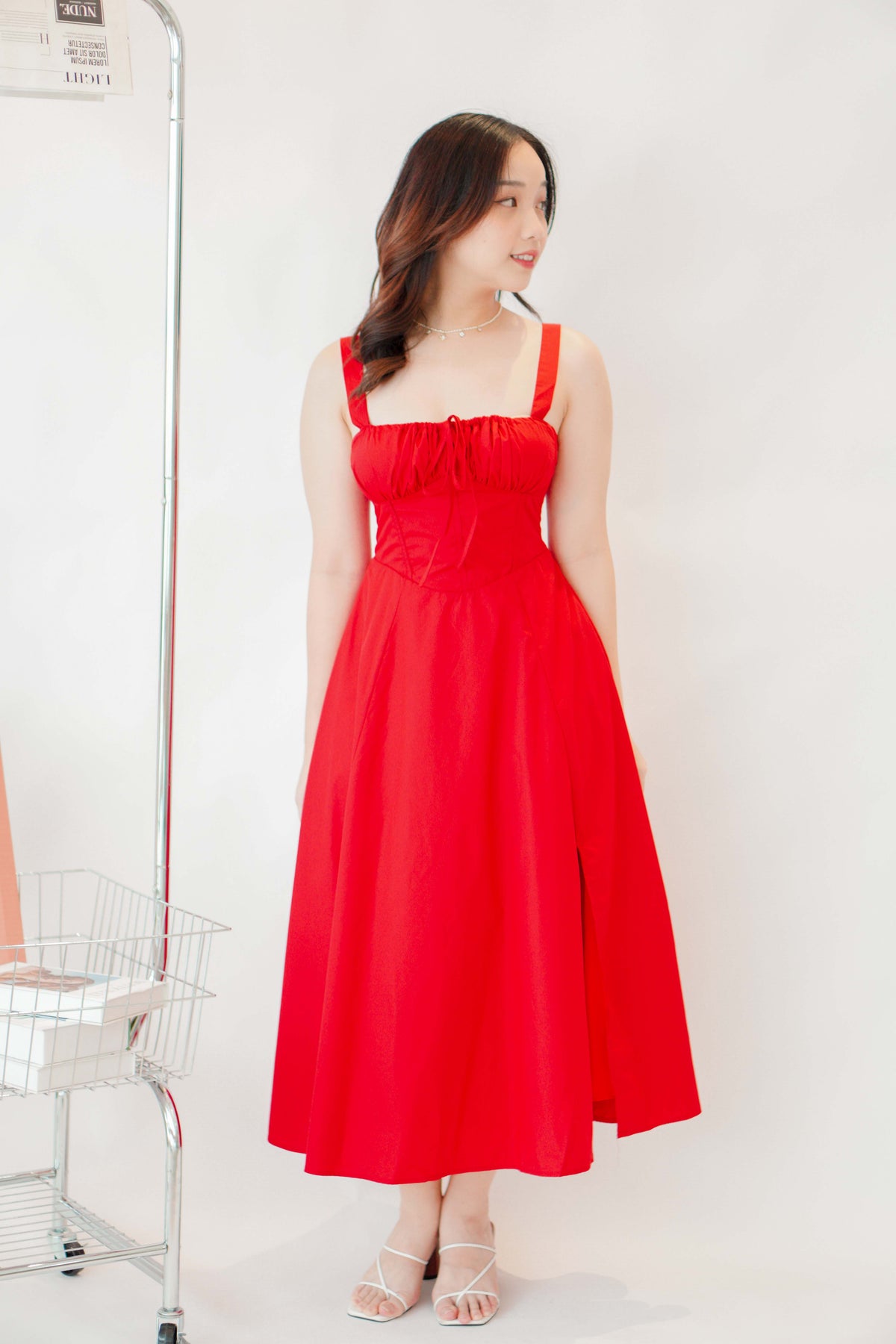 Ruby Corset Maxi A-line Dress in Red