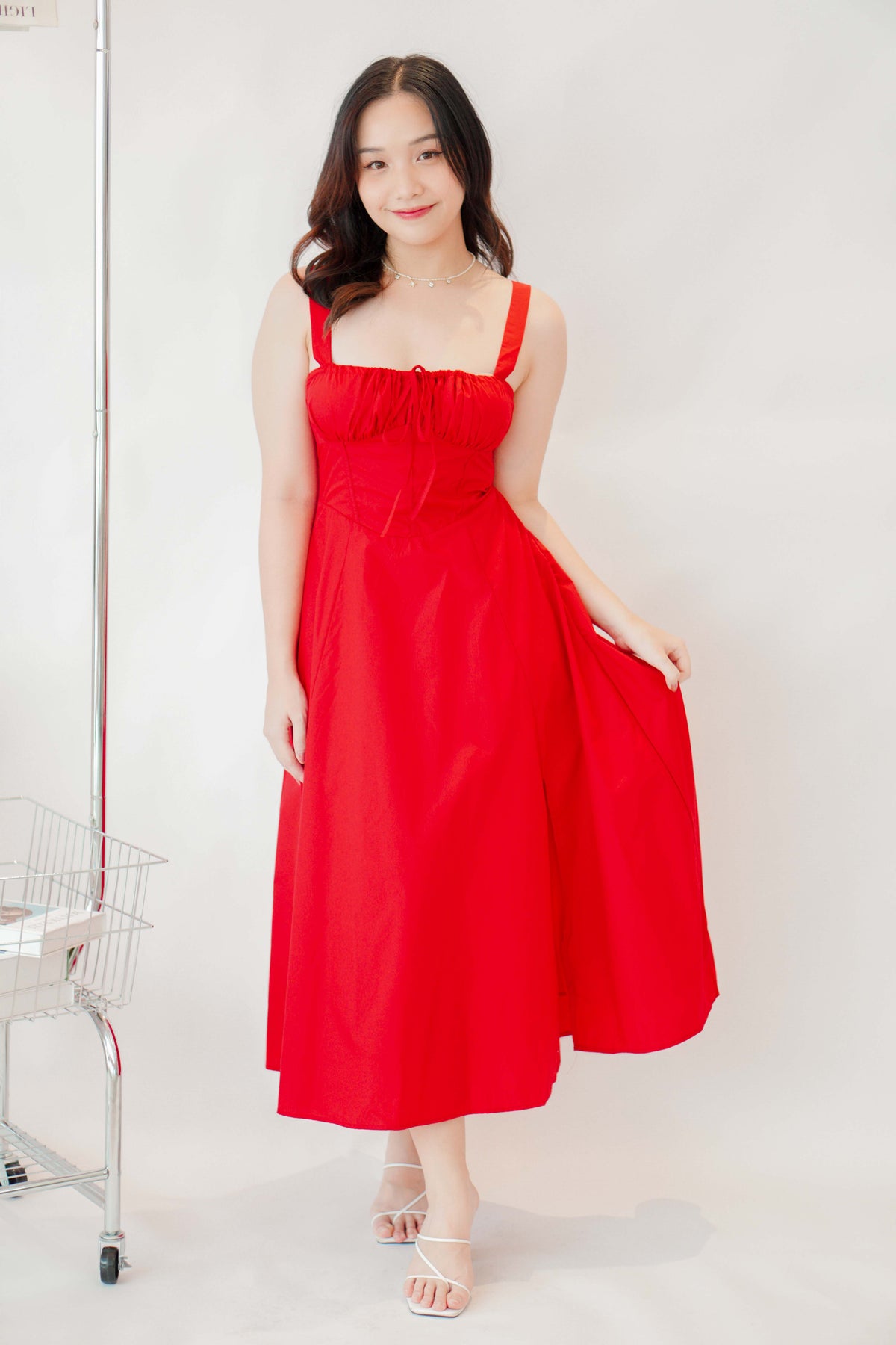 Ruby Corset Maxi A-line Dress in Red