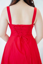 Ruby Corset Maxi A-line Dress in Red