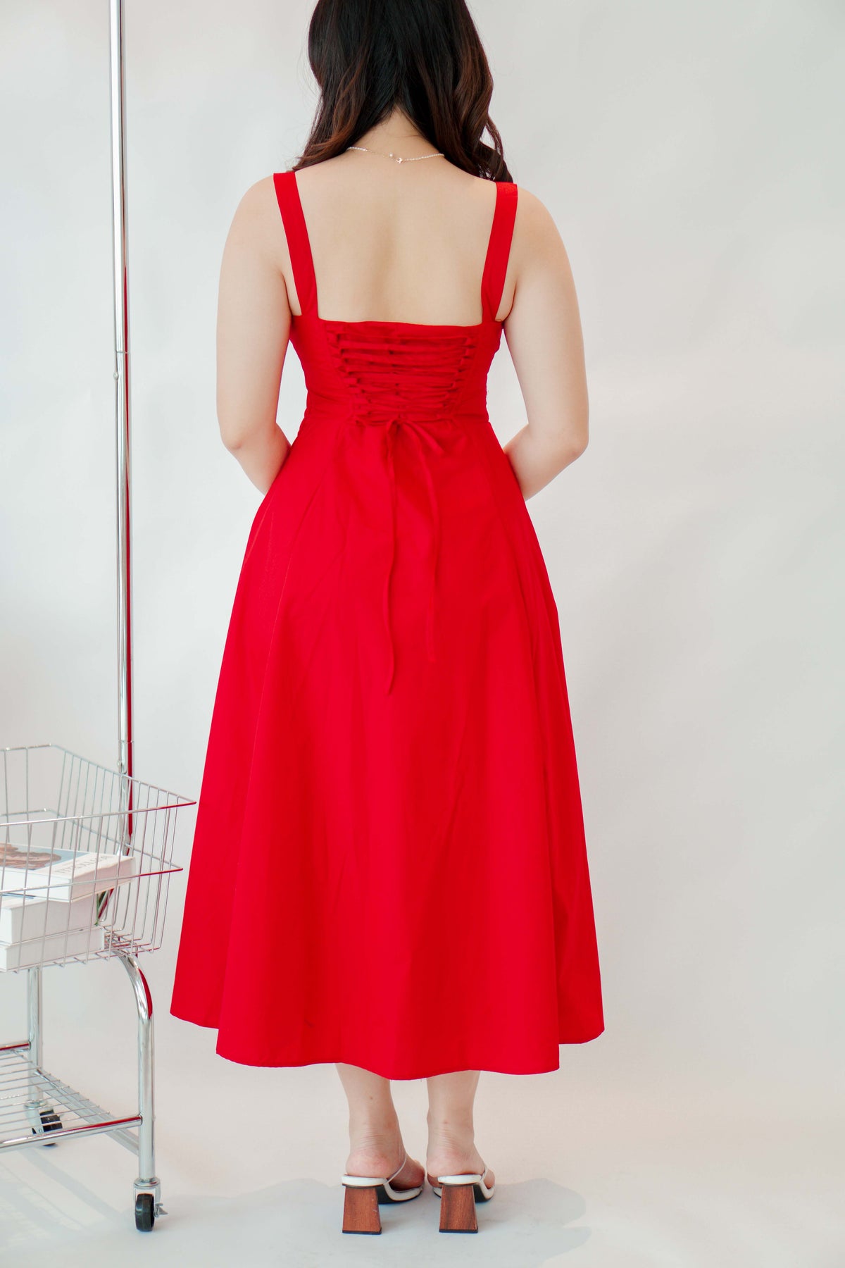 Ruby Corset Maxi A-line Dress in Red