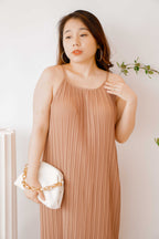 Maxine Pleated Midi Dress in Khaki