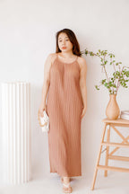Maxine Pleated Midi Dress in Khaki