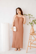 Maxine Pleated Midi Dress in Khaki
