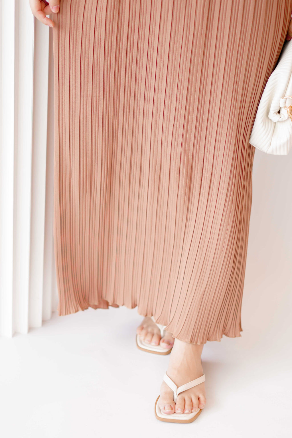 Maxine Pleated Midi Dress in Khaki