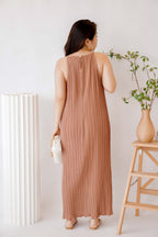 Maxine Pleated Midi Dress in Khaki