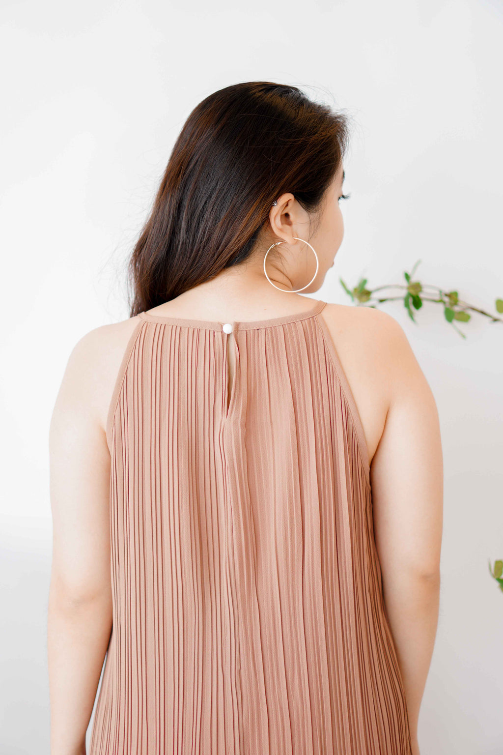 Maxine Pleated Midi Dress in Khaki