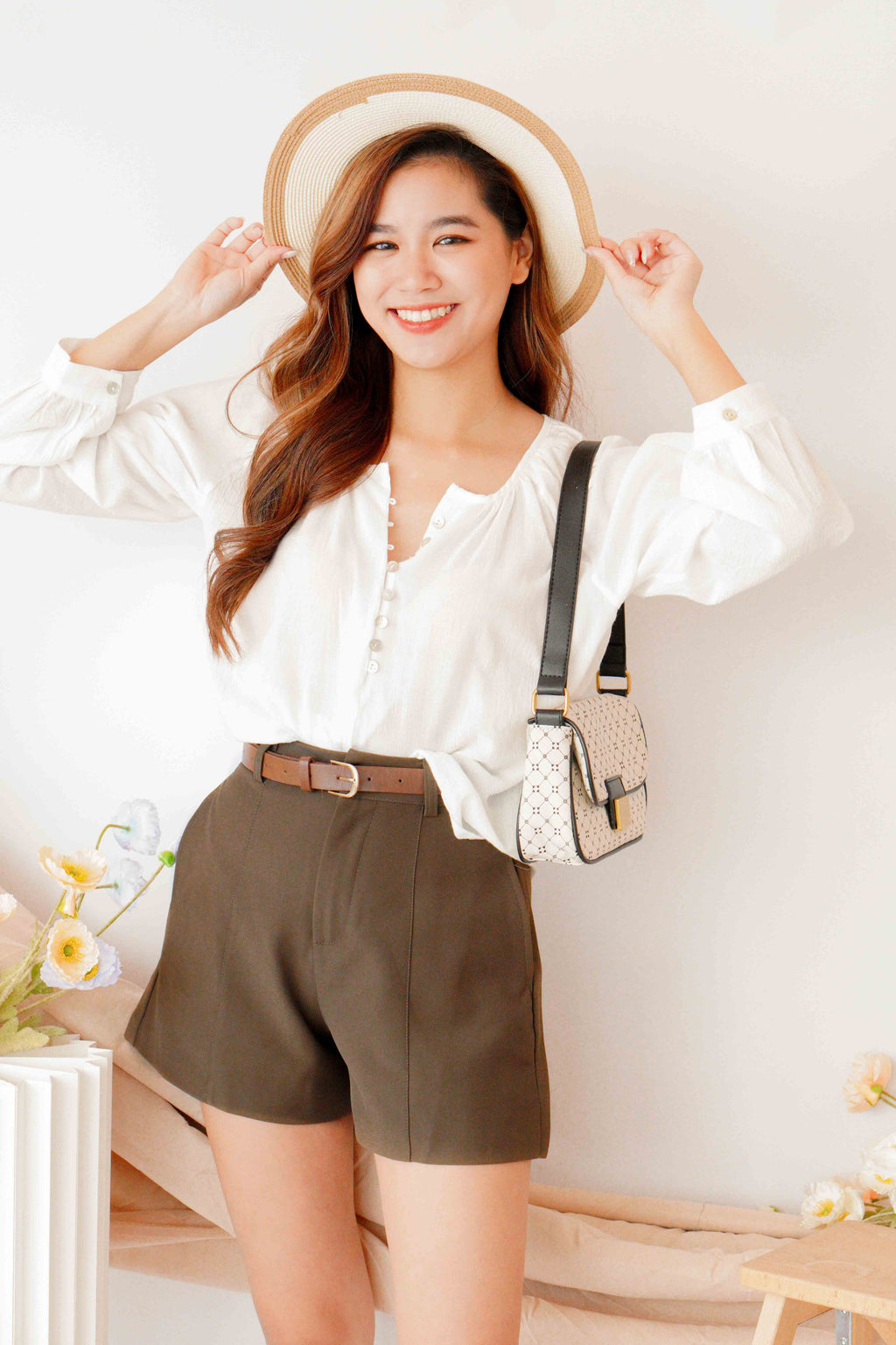 Chloe High Waisted Shorts in Brown