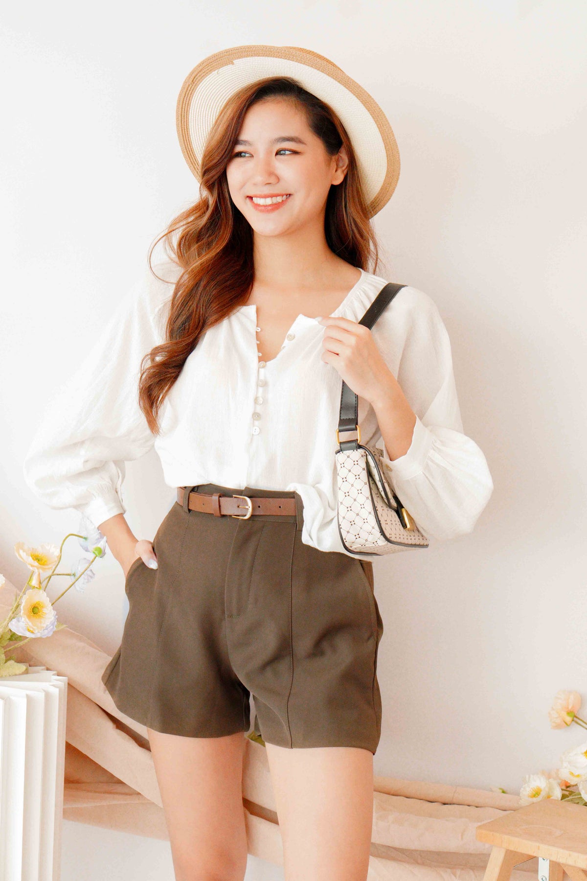 Chloe High Waisted Shorts in Brown