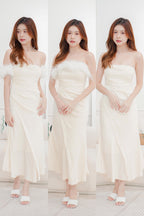 (Premium) Allegra Detachable Feather Tube Satin Dress in Cream