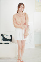 Jeomi Ruffle Long Sleeve Top in Peach Pink