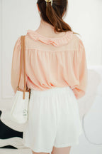 Jeomi Ruffle Long Sleeve Top in Peach Pink