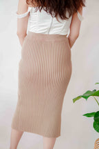 Cassy Knit High Slit Bodycon Skirt in Khaki