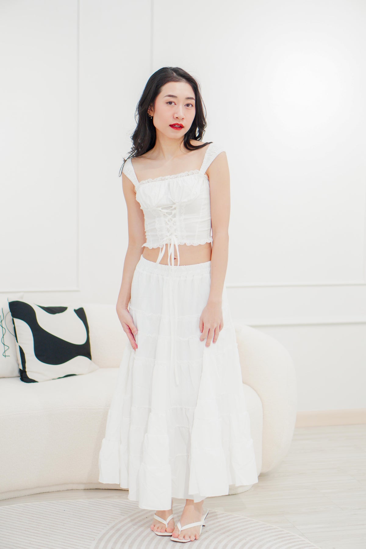 Cottage Girlie Lace Up Corset Top in White