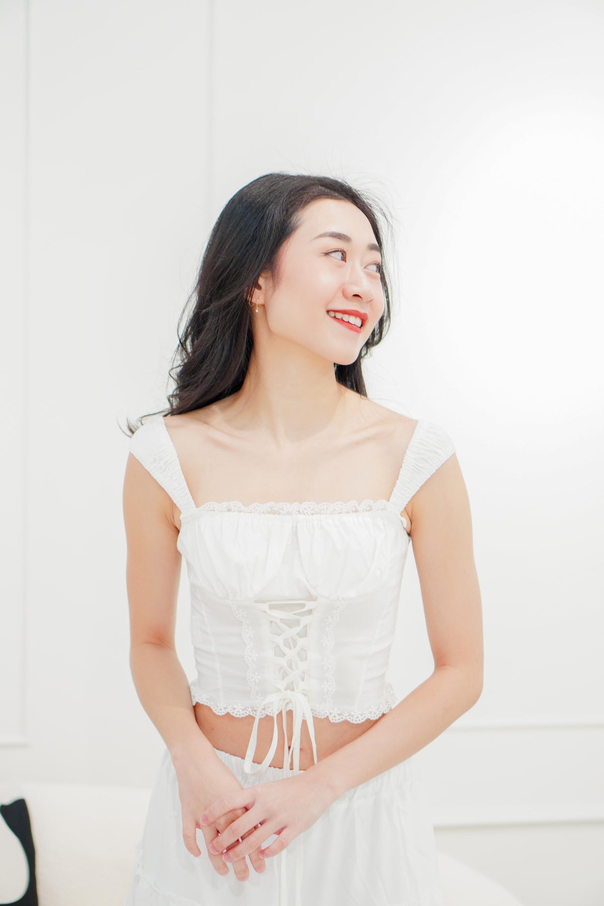 Cottage Girlie Lace Up Corset Top in White